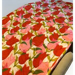 Vtg 70s Mid Century Nettle Creek Pink Red Tulips Bedspread W Tags 107x96